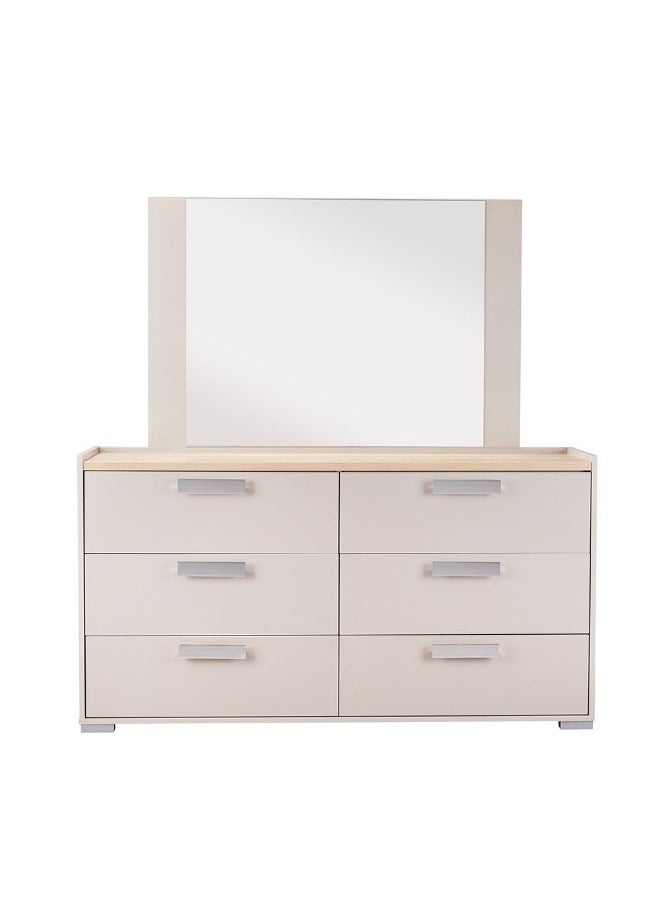 DANUBE HOME Cardano Dresser With Mirror Durable Vanity Table Dressing Makeup Desk With Storage Modern Design Bedroom Furniture L155Xw39Xh82Cm-Natural Oak/Champagne  - Image 3