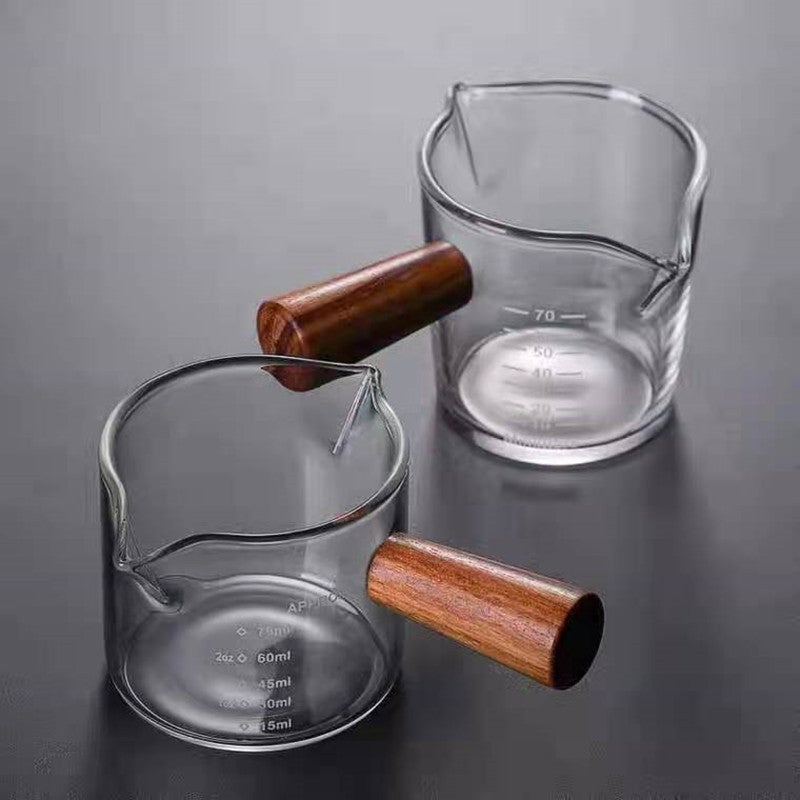 Double Mouth Side Wooden Handle Small Milk Cup High Borosilicate Glass Coffee Cup Small Milk Jar Household Scale Mini Milk Jar - Image 1