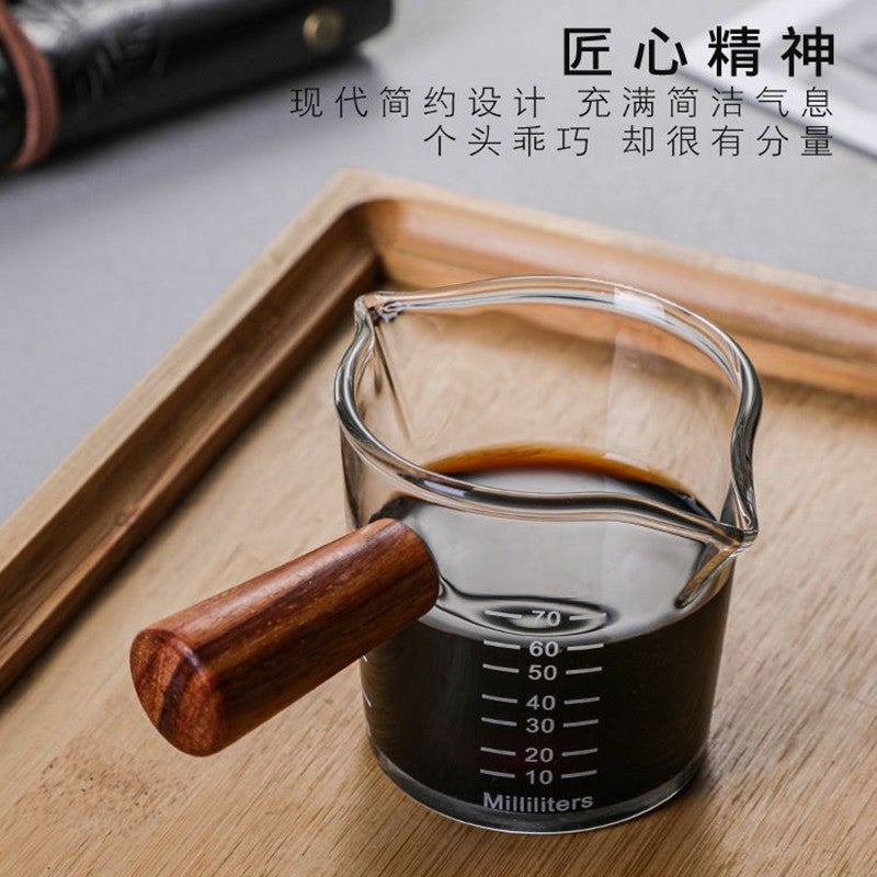 Double Mouth Side Wooden Handle Small Milk Cup High Borosilicate Glass Coffee Cup Small Milk Jar Household Scale Mini Milk Jar - Image 4
