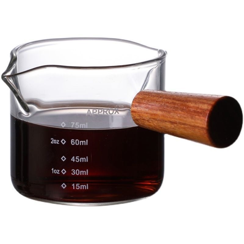 Double Mouth Side Wooden Handle Small Milk Cup High Borosilicate Glass Coffee Cup Small Milk Jar Household Scale Mini Milk Jar - Image 5