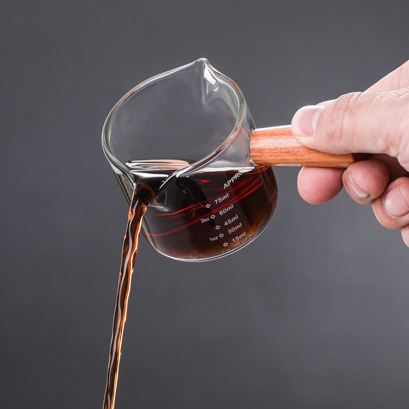 Double Mouth Side Wooden Handle Small Milk Cup High Borosilicate Glass Coffee Cup Small Milk Jar Household Scale Mini Milk Jar - Image 3