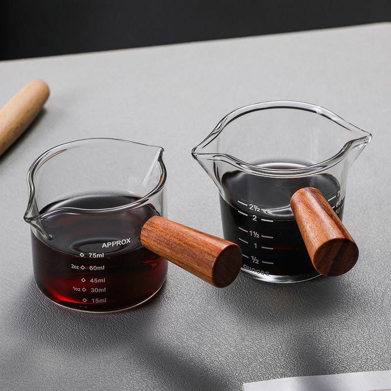 Double Mouth Side Wooden Handle Small Milk Cup High Borosilicate Glass Coffee Cup Small Milk Jar Household Scale Mini Milk Jar - Image 2