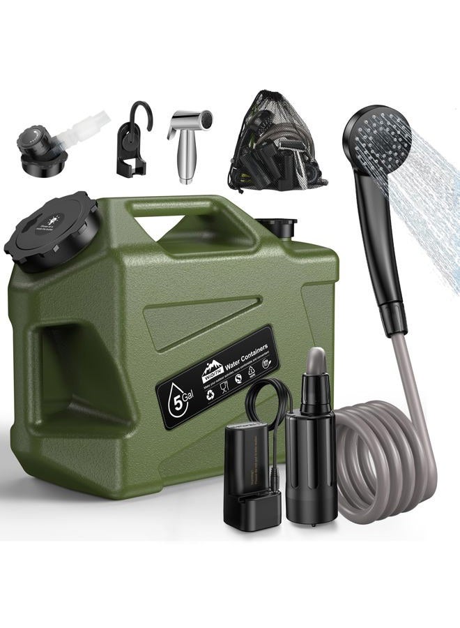 Widitn Portable Camping Shower With Water Jug, Electric Rechargeable Shower, 5-Gallon Food Grade Containers, Outdoor Camp Pump Storage Kit For Hiking Beach, Travel, Pet Bath - Image 1