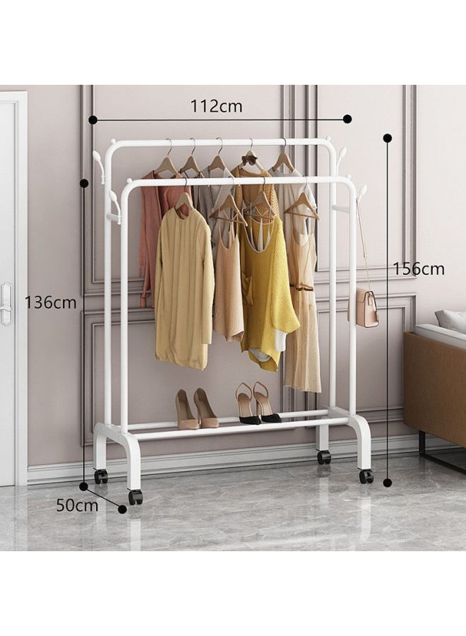 Bold Hanger Floor Drying Rack Household Indoor Folding Vertical Clothes Shelf Simple Wardrobe Storage-Color:White  Double Rod 1.10m Arch + Coat Hook  - Image 1