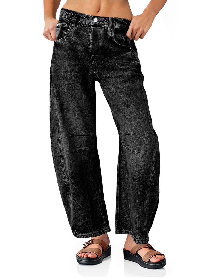 PLNOTME Women's Baggy Boyfriend Jeans Vintage Wide Leg Mid Rise Barrel Denim Ankle Pants - Image 1
