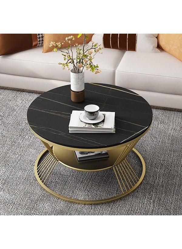 ObalTure ObalTure End Table Round Coffee Table with Metal Frame Nightstand Bedside Table Wooden Center Table with Storage Shelf for Living Room Bedroom and Any Spaces 21 Inch Golden Black 