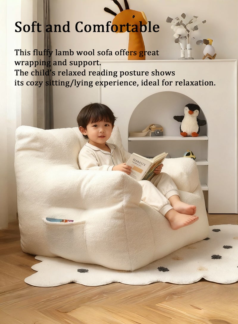 EzzySo Fluffy Lamb Wool Sofa Super Soft Faux Cashmere Comfort Chair with Storage Pocket Easy Wash Compact for Kids and Living Room - Image 4