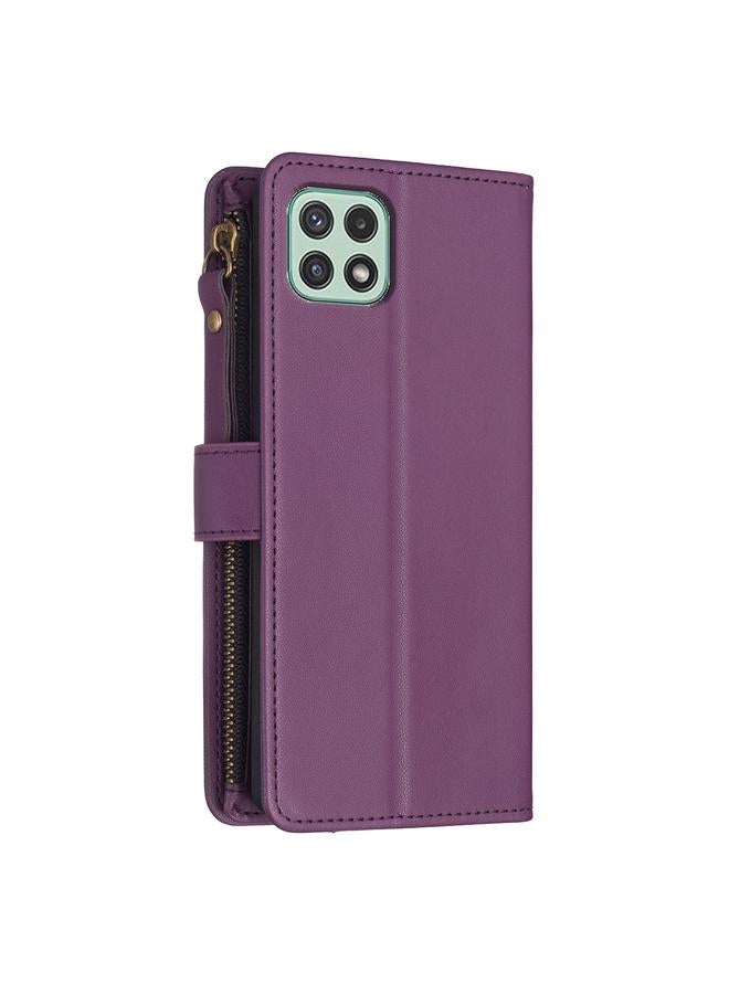 S-TOP Case For Samsung Galaxy A22 5G 9 Card Slots Zipper Wallet Leather Flip Phone Case - Image 3