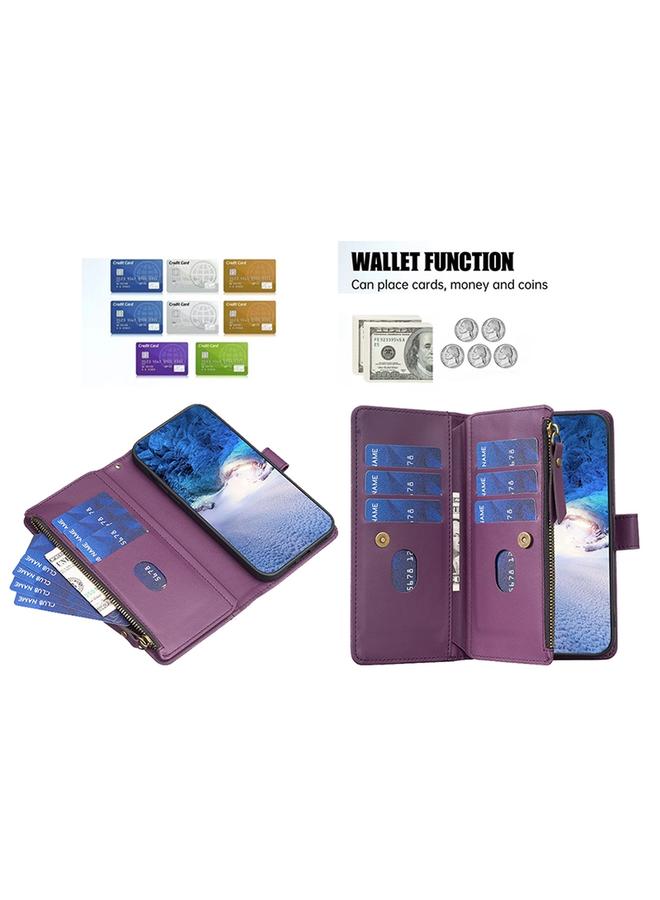 S-TOP Case For Samsung Galaxy A22 5G 9 Card Slots Zipper Wallet Leather Flip Phone Case - Image 5