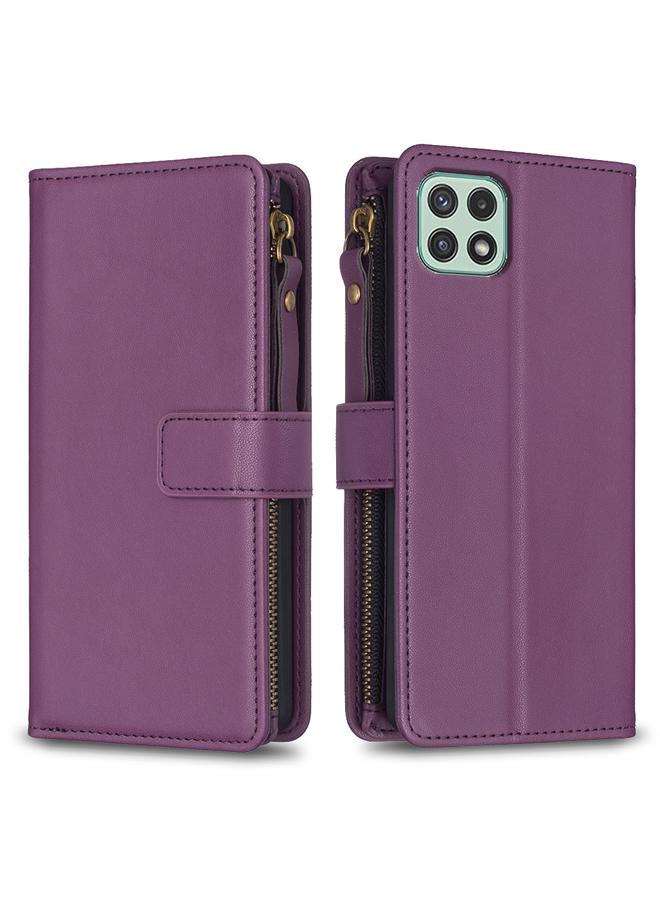 S-TOP Case For Samsung Galaxy A22 5G 9 Card Slots Zipper Wallet Leather Flip Phone Case - Image 1
