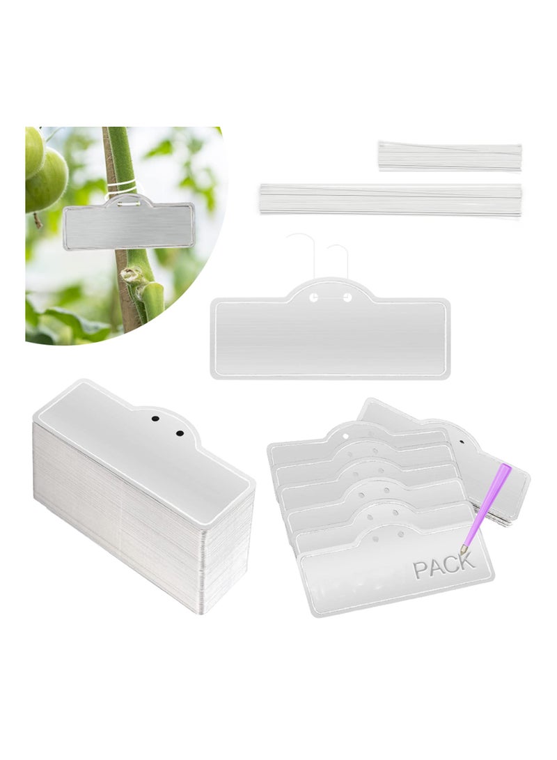 SYOSI بطاقات زراعة معدنية، علامات زراعة من الألمنيوم، بطاقات زراعة معدنية للحدائق الخارجية مقاومة للماء، علامات الأشجار (3-1/2"، 50 بطاقة و 100 سلك) بطاقات زراعة معدنية، علامات زراعة من الألمنيوم، علامات الأشجار - Image 4