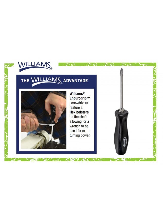 Williams 8-Piece Endurogrip Multi-Size Screwdriver Set, Keystone Slots Hex Bolster & Phillips, Comfort Grip Prevents Slippage, Extra Strength Steel Chrome Blades