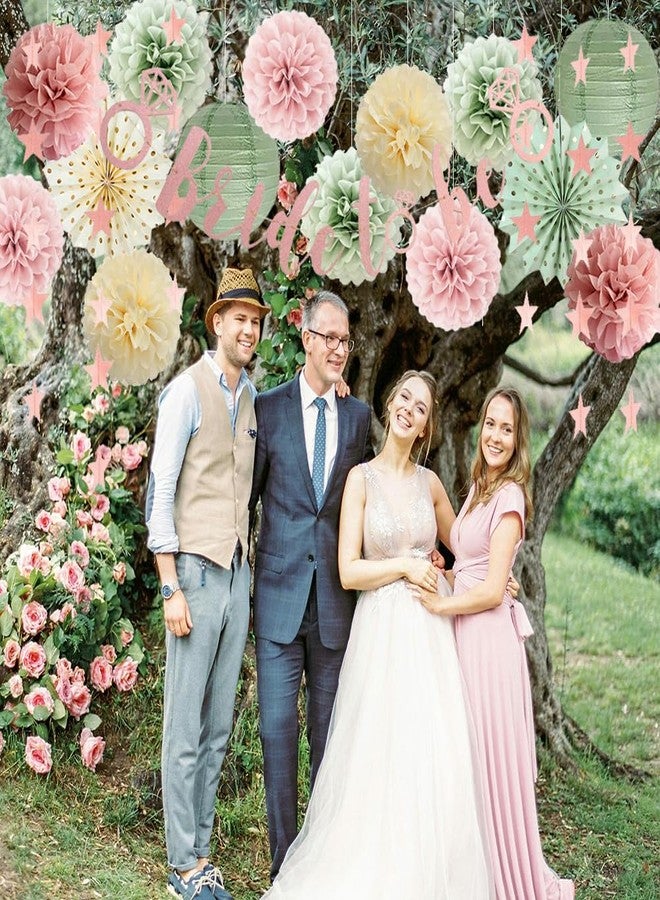 FETETIJD Sage Green and Pink Bridal Shower Decorations Dusty Blush Pink Bachelorette Party Decorations Bride to Be Banner Wedding Party Decor with Paper Pom Poms Lanterns - Image 4