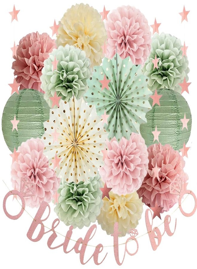 FETETIJD Sage Green and Pink Bridal Shower Decorations Dusty Blush Pink Bachelorette Party Decorations Bride to Be Banner Wedding Party Decor with Paper Pom Poms Lanterns - Image 1