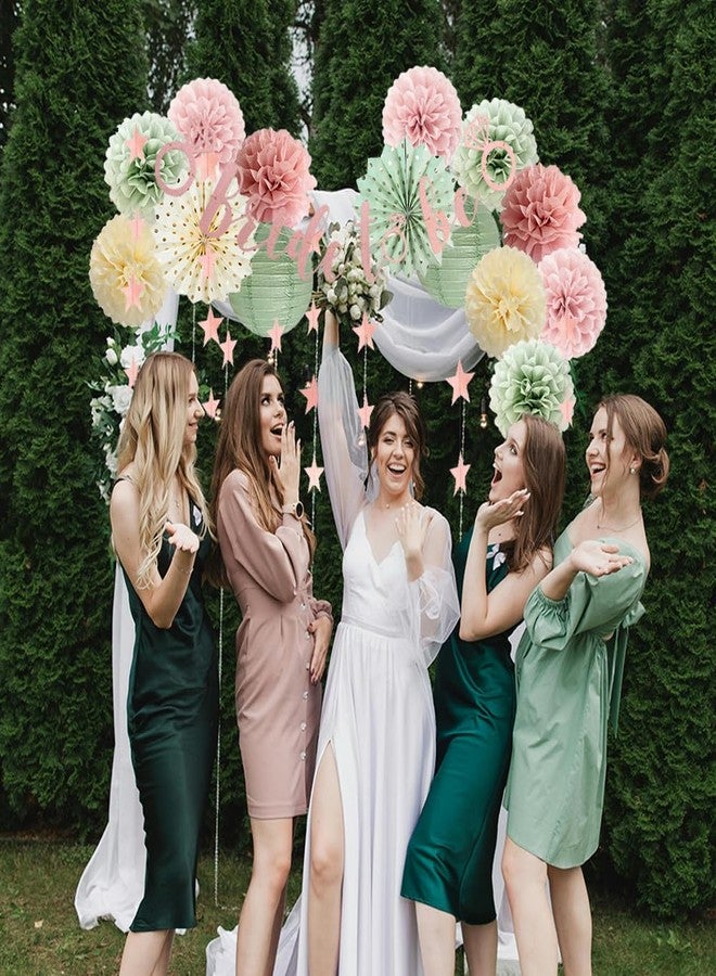FETETIJD Sage Green and Pink Bridal Shower Decorations Dusty Blush Pink Bachelorette Party Decorations Bride to Be Banner Wedding Party Decor with Paper Pom Poms Lanterns - Image 2