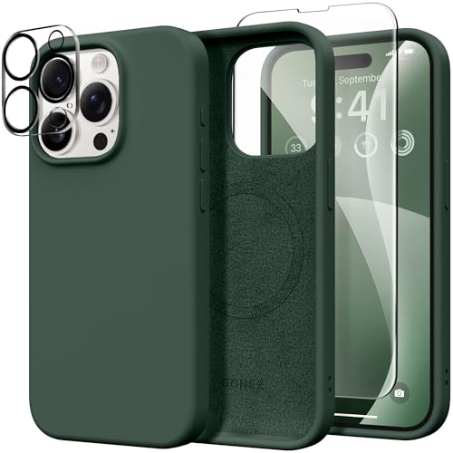 GONEZ Magnetic for iPhone 15 Pro Max Case, [Compatible with MagSafe] Anti-Scratch Microfiber Lining & Screen Protector, Shockproof Slim Phone Silicone Cover 6.7 inch, Dark Green - Image 2