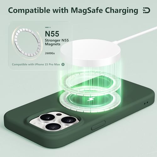 GONEZ Magnetic for iPhone 15 Pro Max Case, [Compatible with MagSafe] Anti-Scratch Microfiber Lining & Screen Protector, Shockproof Slim Phone Silicone Cover 6.7 inch, Dark Green - Image 4