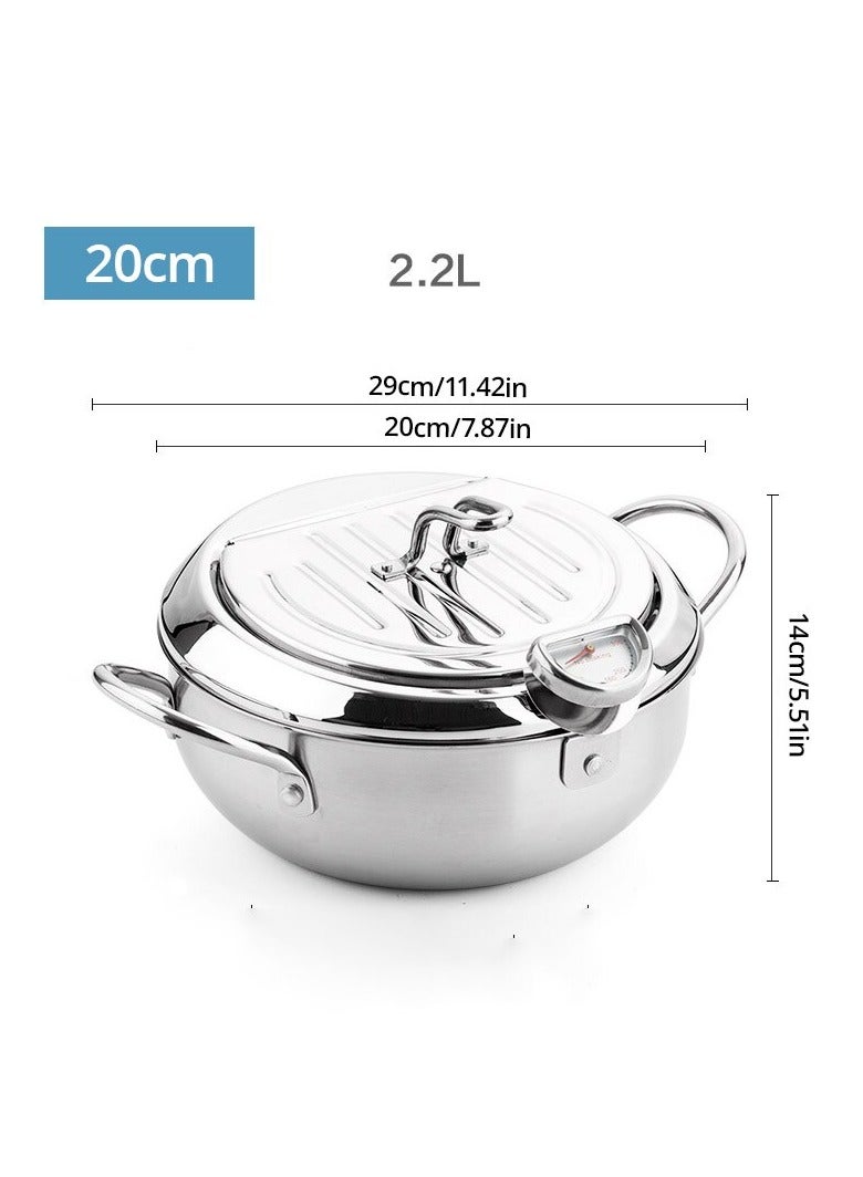 AROAQ Tempura Deep Fryer, Stainless Steel Tempura Fry Pot With A Thermometer And Oil Drip Rack Lid, Small Oil Saving Drip Drainer Pan For Household, (2.2L) - Image 1