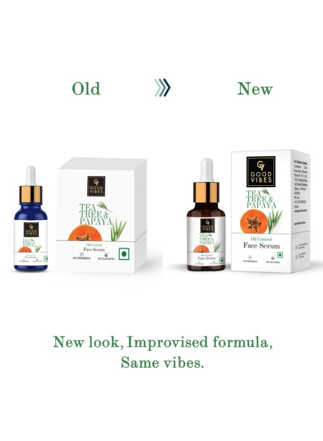 Good Vibes Tea Tree & Papaya Oil Control Face Serum, 10 ml Light Weight Absorbs Quickly Clarifying Formula For Oily Skin Type, Helps Reduce Acne & Blemishes Naturally, No Parabens, No Animal Testing - Image 4
