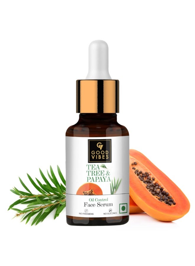 Good Vibes Tea Tree & Papaya Oil Control Face Serum, 10 ml Light Weight Absorbs Quickly Clarifying Formula For Oily Skin Type, Helps Reduce Acne & Blemishes Naturally, No Parabens, No Animal Testing - Image 1