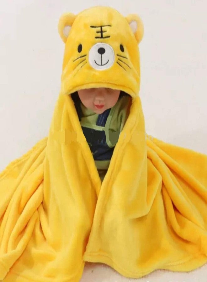 BRANDONN Baby's Tiger and Dog Design Hooded Wrapper Cum Baby Bath Towel ( Yellow and Blue ) - Pack of 2 - Image 5
