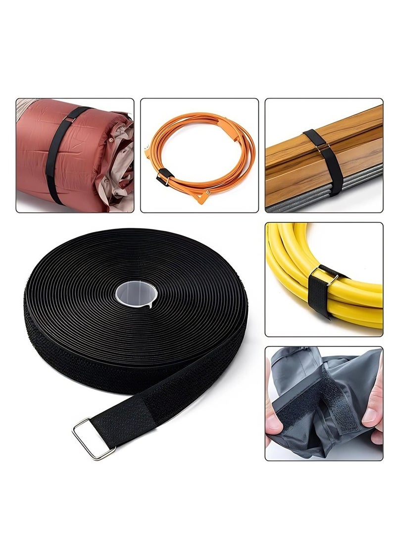 T NEWFUN 16.4Ft x 0.8In Adjustable Cable Straps with 25 Buckles, Free Cut Length, Black Reusable Fastening Cable Ties, Hook and Loop Securing Strap for Cable Tidy, Wire Management, Cord Organiser, Black  - Image 2