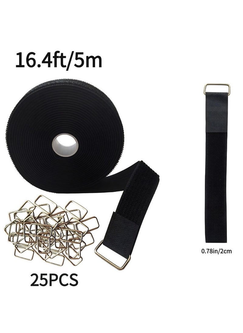 T NEWFUN 16.4Ft x 0.8In Adjustable Cable Straps with 25 Buckles, Free Cut Length, Black Reusable Fastening Cable Ties, Hook and Loop Securing Strap for Cable Tidy, Wire Management, Cord Organiser, Black  - Image 5