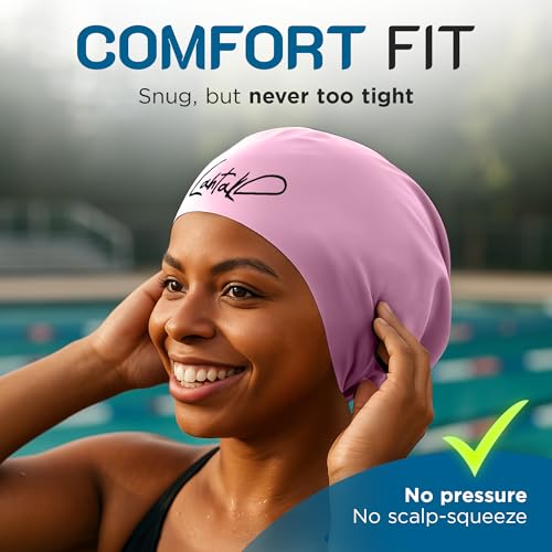 Lahtak Long Hair Swim Cap - Swimming Caps for Women Men - Extra Large Swim Caps - Premium Waterproof Silicone Swim Cap - Dreadlocks - Suits Recreational Swimmers (Rose Quartz L) - Image 2