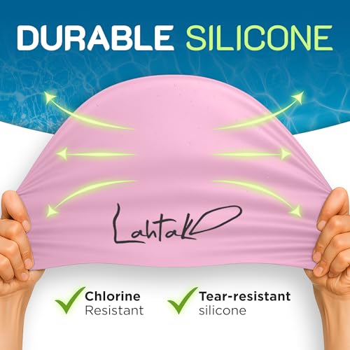 Lahtak Long Hair Swim Cap - Swimming Caps for Women Men - Extra Large Swim Caps - Premium Waterproof Silicone Swim Cap - Dreadlocks - Suits Recreational Swimmers (Rose Quartz L) - Image 5