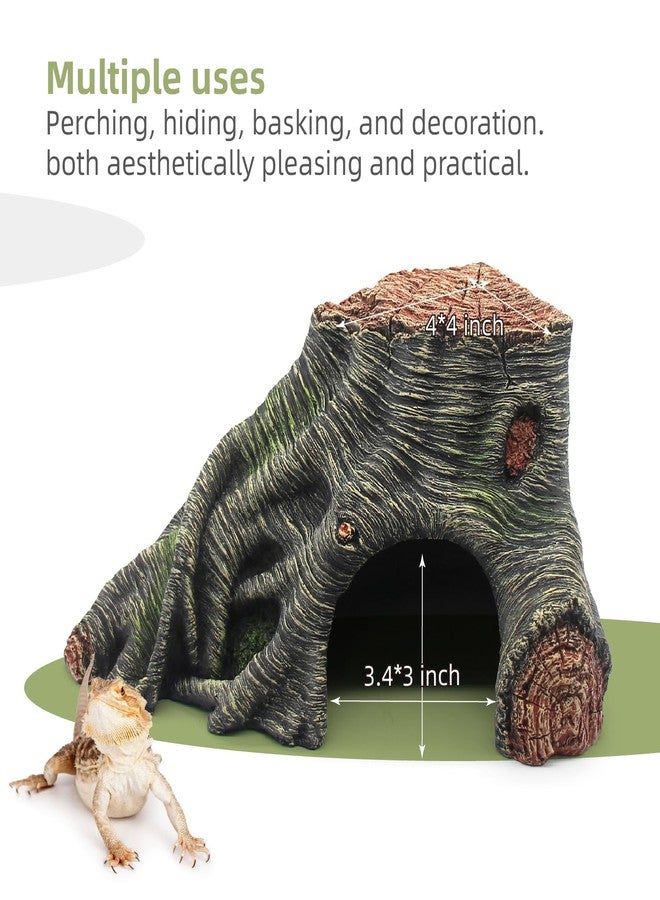 relaqcc Reptile Hideouts Cave Habitat Decor, Hollow Tree Climing Ramp Basking Platform for Reptiles, Amphibians, Fish Tanks and Leopard Gecko, Snake, Lizard - Image 3