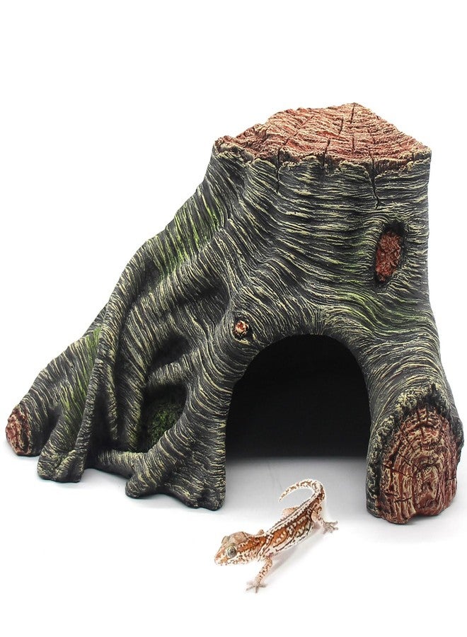 relaqcc Reptile Hideouts Cave Habitat Decor, Hollow Tree Climing Ramp Basking Platform for Reptiles, Amphibians, Fish Tanks and Leopard Gecko, Snake, Lizard - Image 1