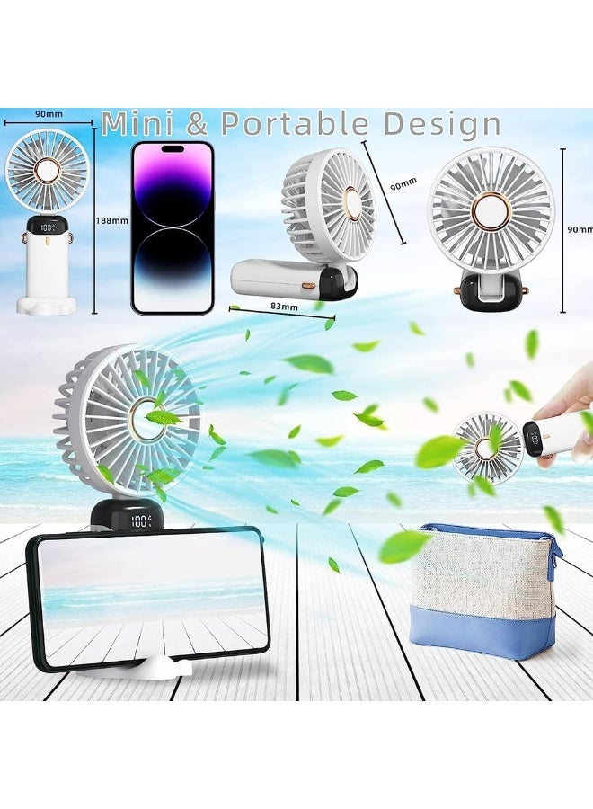 دينكس مروحة دينكس المحمولة باليد، مروحة صغيرة قابلة لإعادة الشحن بمنفذ USB بقوة 4000 مللي أمبير/ساعة مع شاشة رقمية، مروحة جيب شخصية صغيرة بخمس سرعات، مروحة مكتب قابلة للطي مع حبل وقاعدة للاستخدام المنزلي والسفر في الهواء الطلق (أبيض) - Image 4