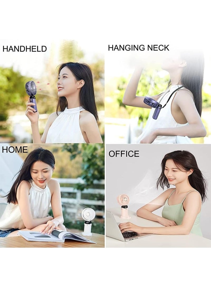 دينكس مروحة دينكس المحمولة باليد، مروحة صغيرة قابلة لإعادة الشحن بمنفذ USB بقوة 4000 مللي أمبير/ساعة مع شاشة رقمية، مروحة جيب شخصية صغيرة بخمس سرعات، مروحة مكتب قابلة للطي مع حبل وقاعدة للاستخدام المنزلي والسفر في الهواء الطلق (أبيض) - Image 3