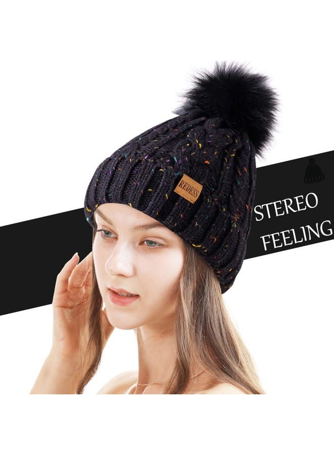 REDESS Women Winter Pompom Beanie Hat with Warm Fleece Lined, Thick Slouchy Snow Knit Skull Ski Cap - Image 3