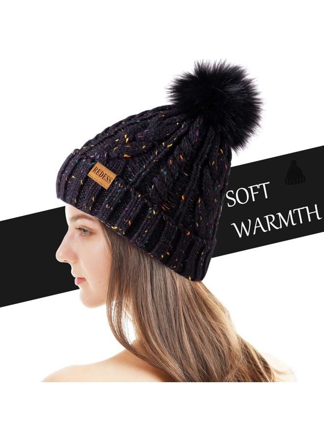 REDESS Women Winter Pompom Beanie Hat with Warm Fleece Lined, Thick Slouchy Snow Knit Skull Ski Cap - Image 2
