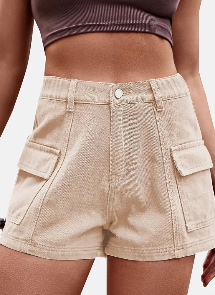 يونيكي Beige Mid Rise Plain Slim Fit Shorts