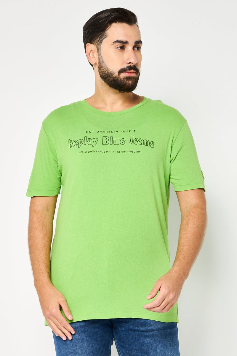 Replay Men Crew Neck Short Sleeve Graphic Print T-Shirt, Green - Image 1