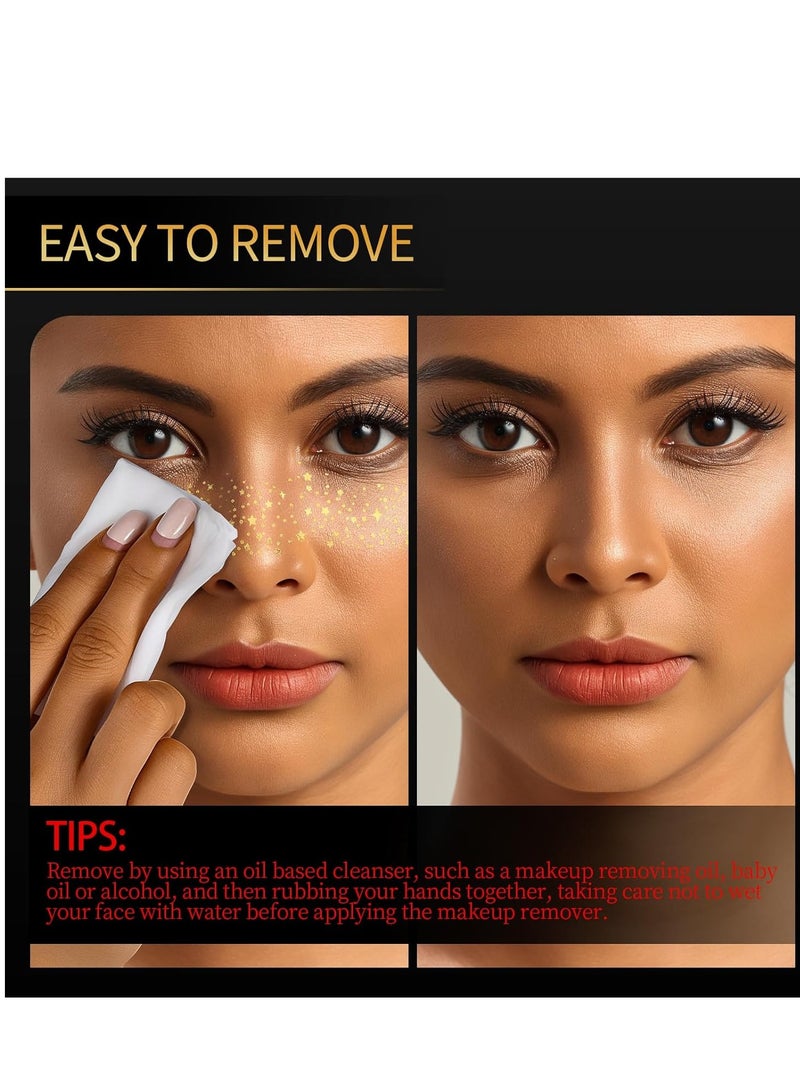 Teenitor Teenitor 6 Pcs Sparkle Freckles, Gold Face Glitter Freckles Face Tattoo, Sweatproof Waterproof Gold Glitter Face Freckles, Fake Freckles for Women  - Image 2