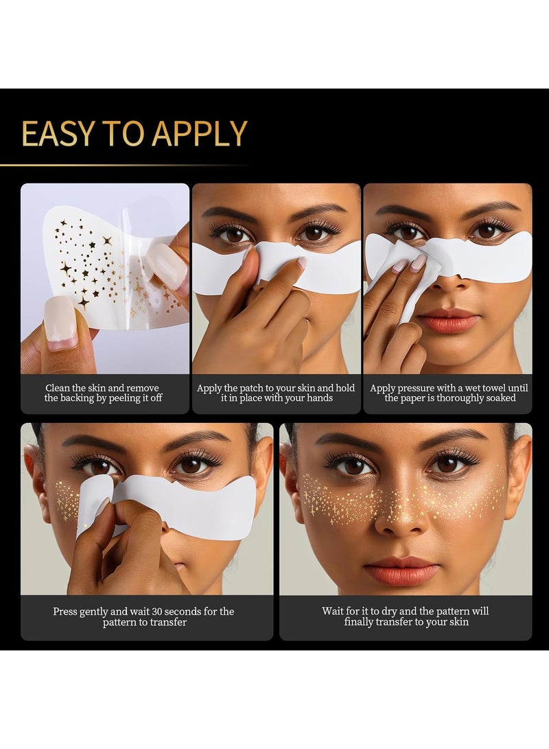 Teenitor Teenitor 6 Pcs Sparkle Freckles, Gold Face Glitter Freckles Face Tattoo, Sweatproof Waterproof Gold Glitter Face Freckles, Fake Freckles for Women  - Image 3