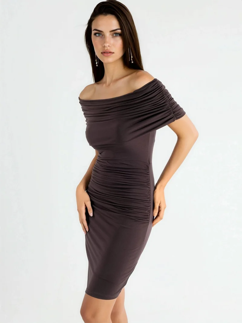 Hiccup Coffee Brown Strapless Bodycon Sandy Mini Dress for Women | Best Price UAE
