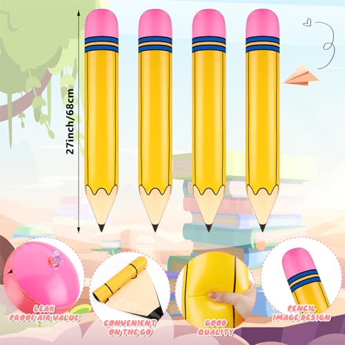 Blueweenly 12 Pcs Giant Large Inflatable Pencil Balloon Back to School Hanging Jumbo Blow up Pencils Decoration for First Day of School Party Classroom Welcome Party Photo Prop(Yellow,27 Inch) - Image 2