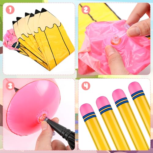 Blueweenly 12 Pcs Giant Large Inflatable Pencil Balloon Back to School Hanging Jumbo Blow up Pencils Decoration for First Day of School Party Classroom Welcome Party Photo Prop(Yellow,27 Inch) - Image 3