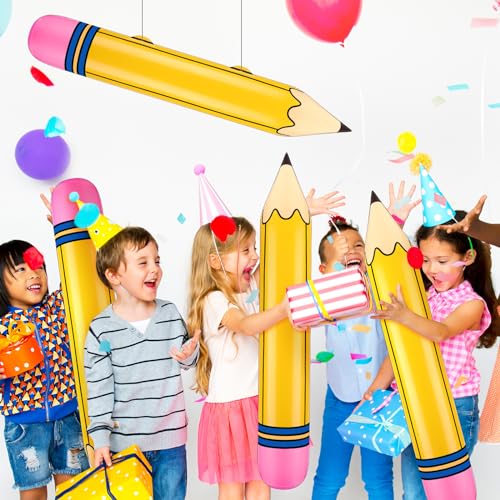 Blueweenly 12 Pcs Giant Large Inflatable Pencil Balloon Back to School Hanging Jumbo Blow up Pencils Decoration for First Day of School Party Classroom Welcome Party Photo Prop(Yellow,27 Inch) - Image 4