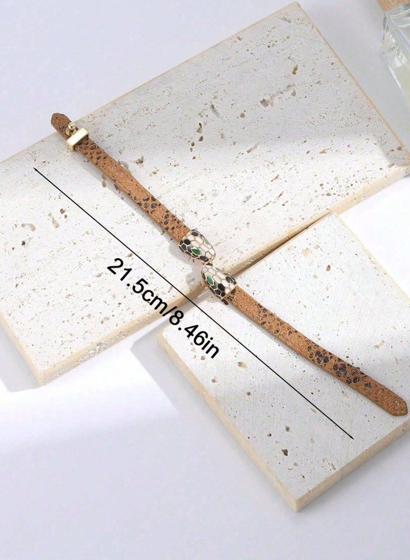 Leather Bracelet For Women With Double Snake Heads - Image 4