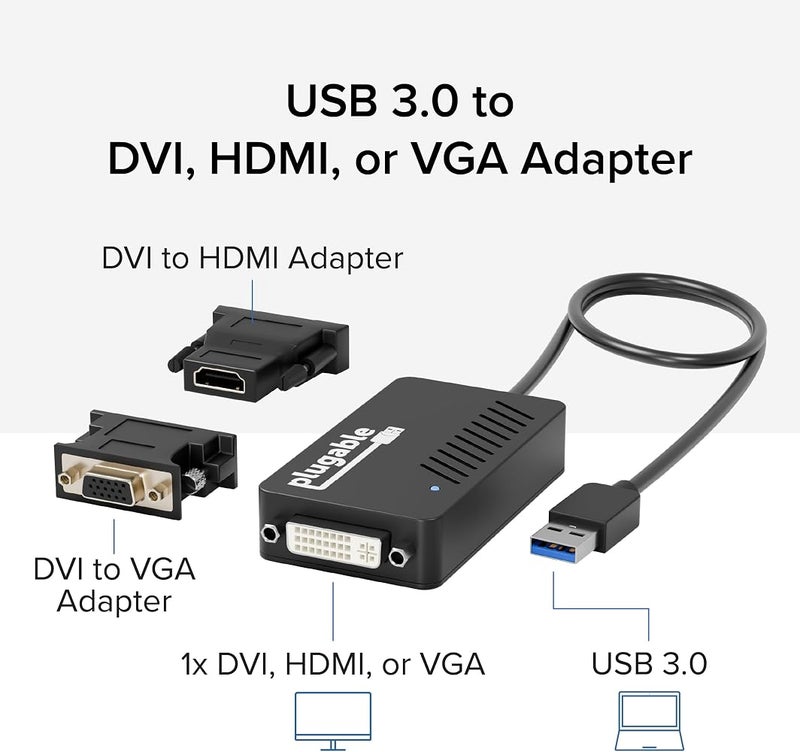 بلاج آبل محول فيديو قابل للتوصيل من USB 3.0 إلى DVI/VGA/HDMI لعدة شاشات بدقة تصل إلى 2048x1152، يدعم أنظمة التشغيل Windows 11، 10، 8.1، 7، XP، وMac 10.14+ - Image 2