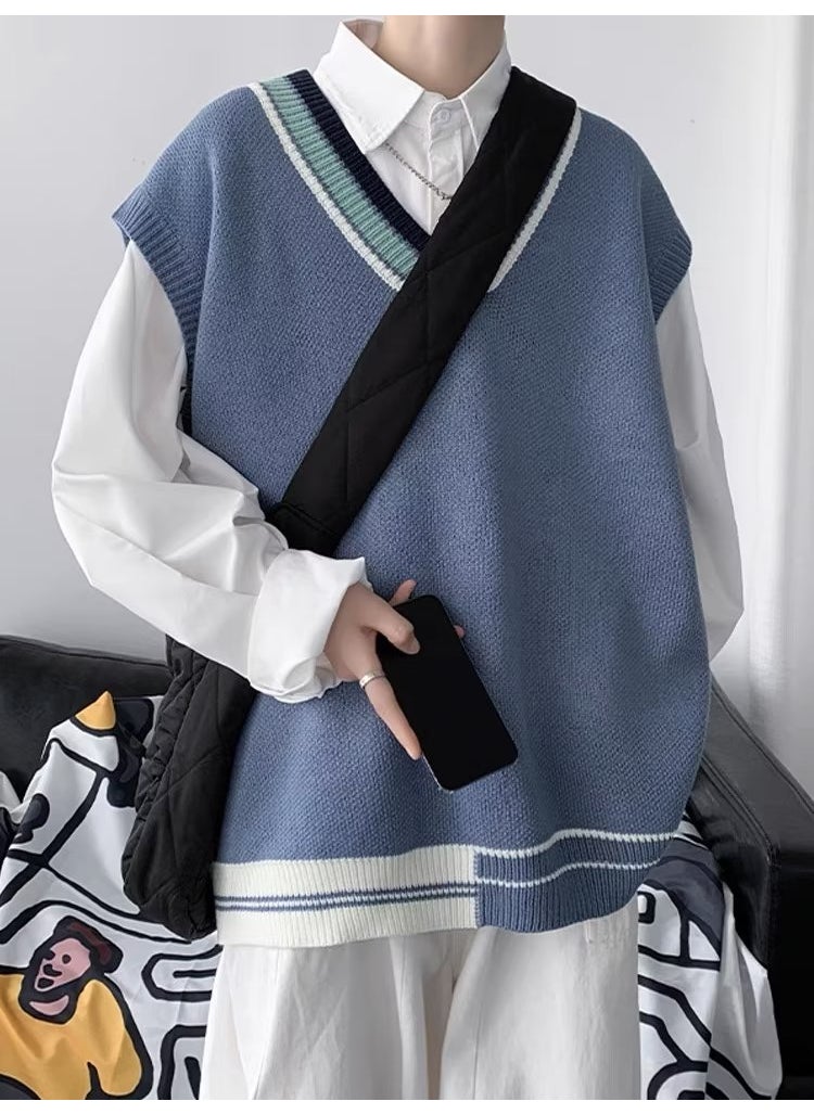 Generic - V-Neck Sweater Vest Men Sleeveless Trendy Knit Waistcoat Apricot - Image 1