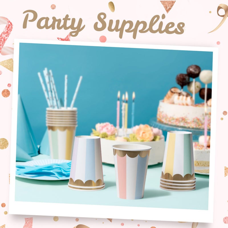 Confettiville Disposable Paper Coffee Cups, Bulk 100 Pack, Pastel Stripes, Leak-Resistant, 12 oz Hot and Cold Cups for Restaurants and Parties - Image 2