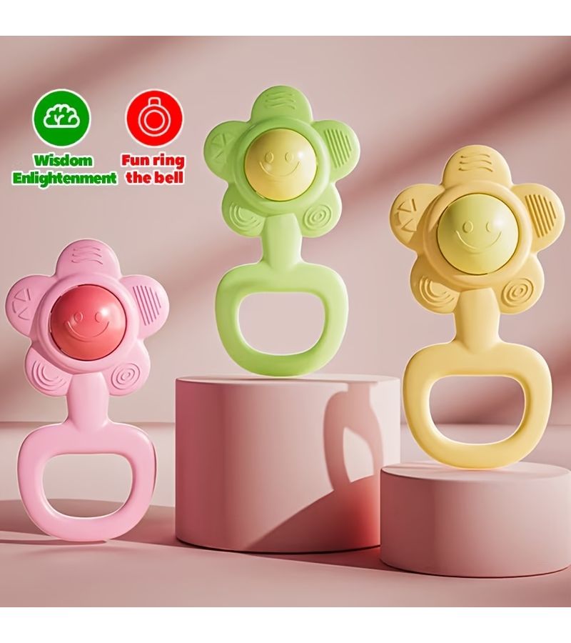 Pink Adorable Flower Shaped Baby Rattle Toy With Easy Grip Ring Promotes Hand Eye Coordination Safe And Durable For Sensory Play Perfect Gift For Baby Parties Birthdays And Holidays - Image 1