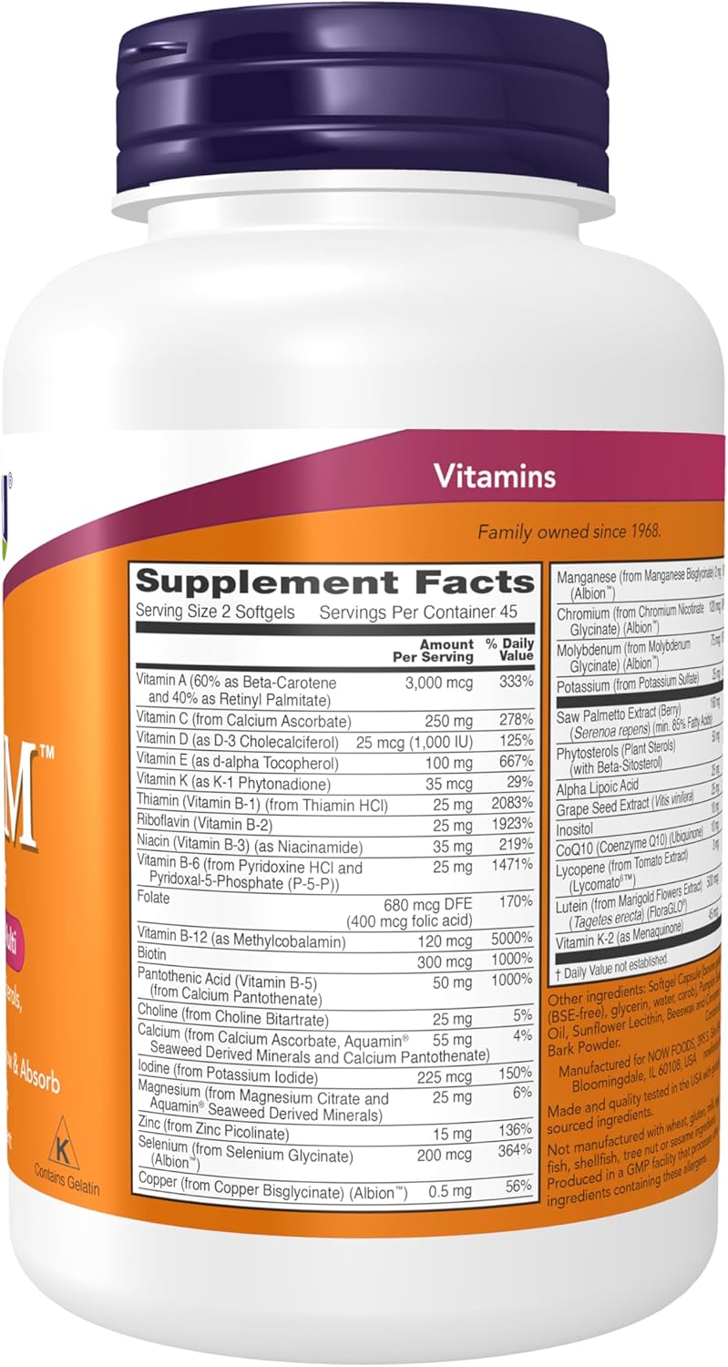 NOW Foods, Adam, Superior Men's Multi, 90 Softgels - Image 2