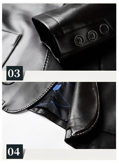 REOCLE Men's Leather Blazer Classic 2-Button Leather Blazer Casual Coat Long Sleeves Suit Style Leather Jacket  - Image 4
